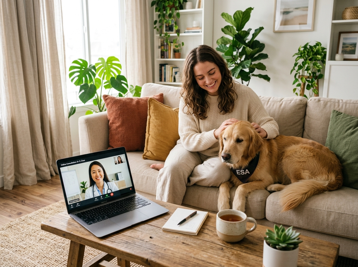 Patient and emotional support dog during telehealth consultation